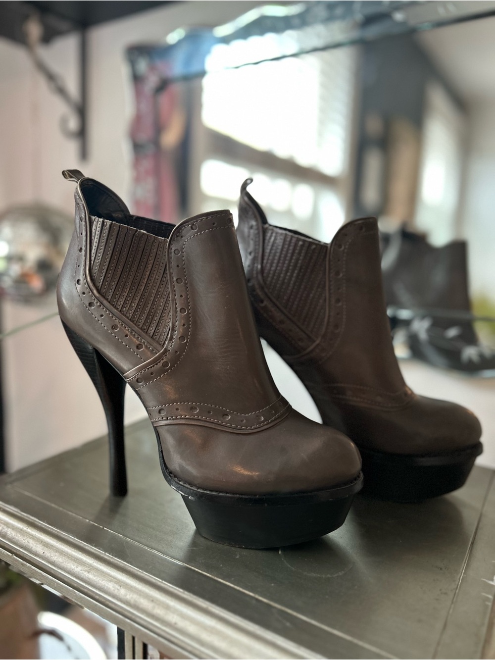 DKNY Women’s GREY Platform High-Heel Ankle Boots